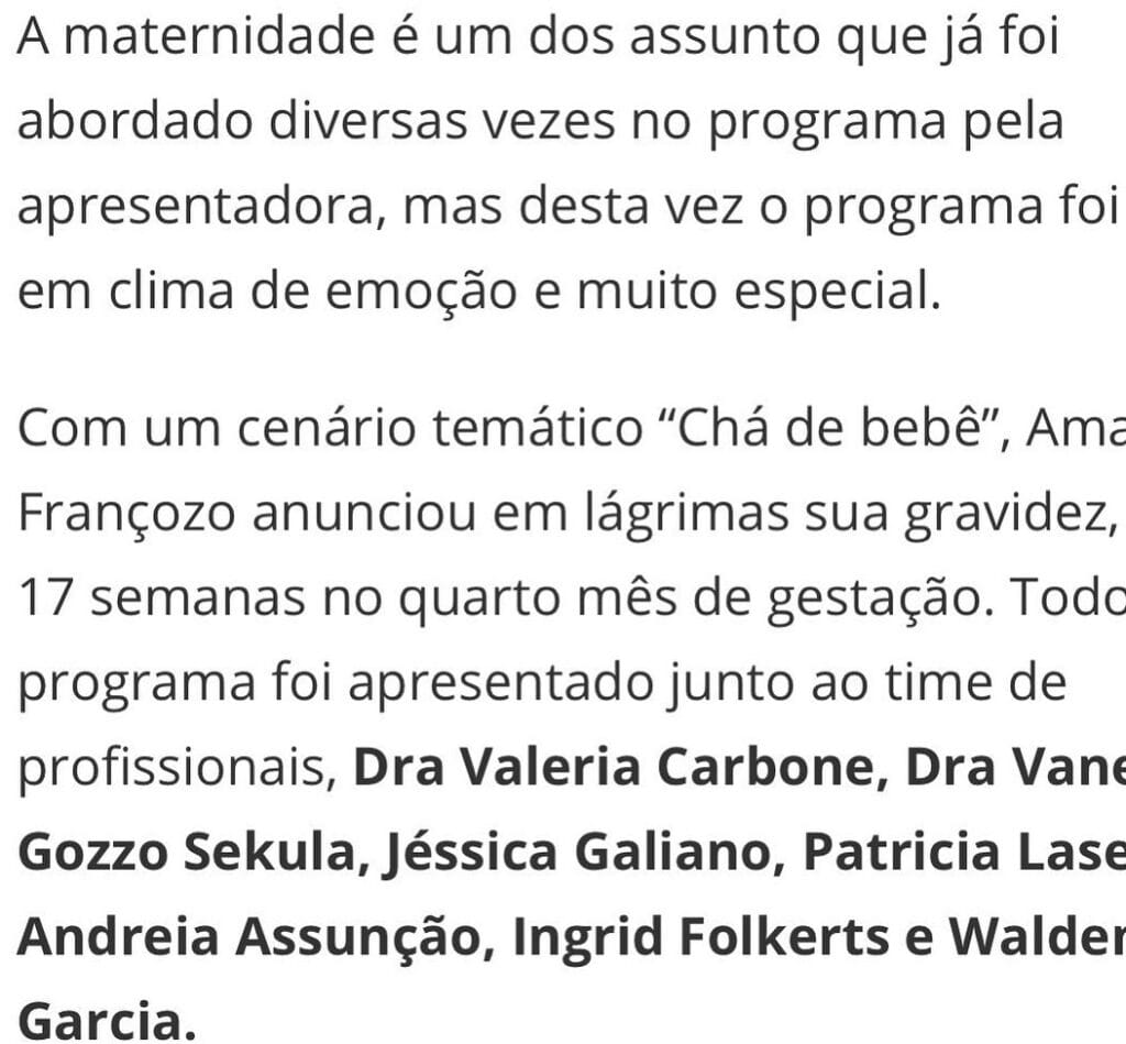 Notícia Amanda Françoso primeira gravidez