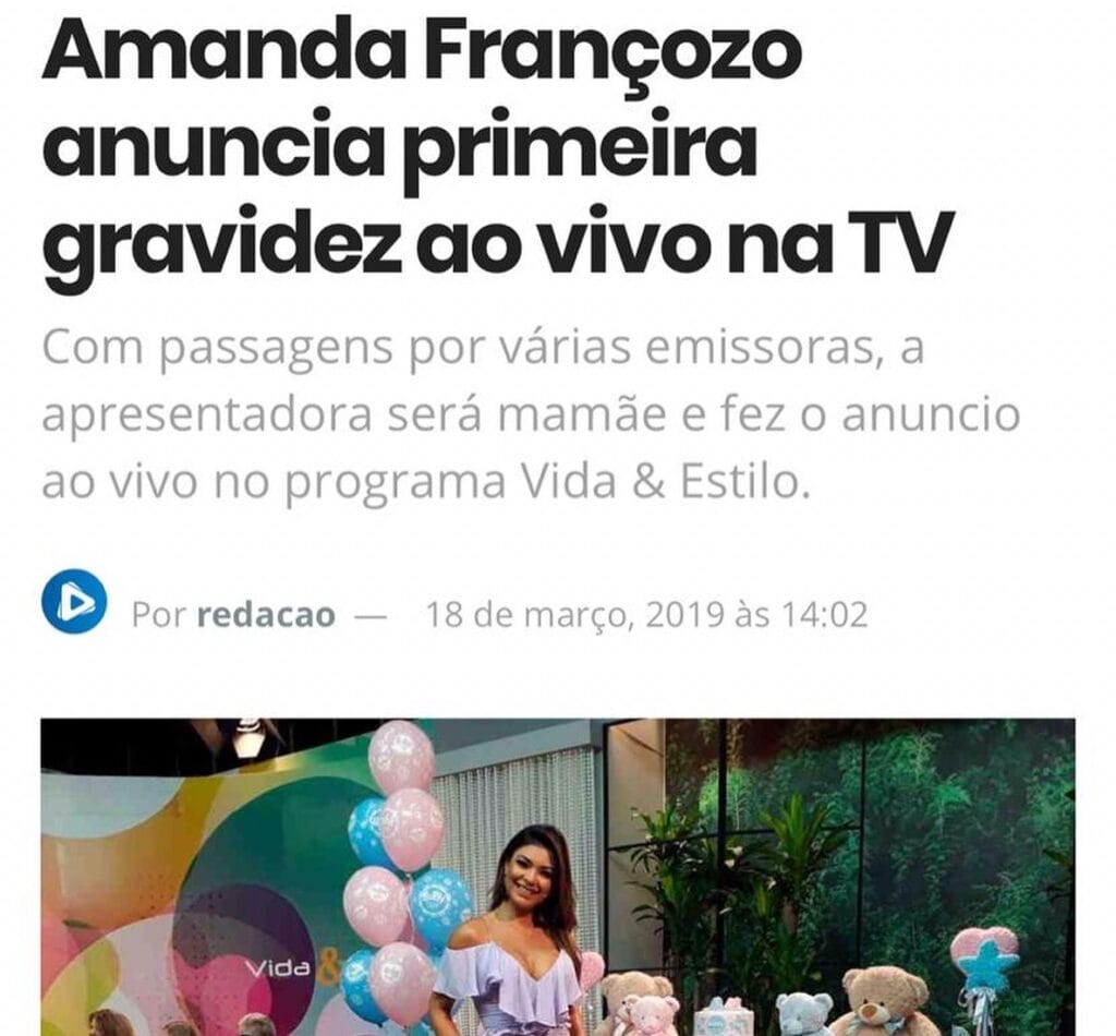 Notícia Amanda Françoso primeira gravidez